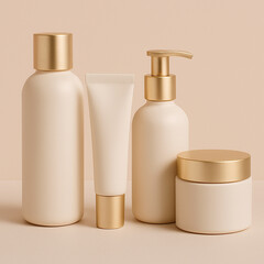 skincare bottles and jars in packaging designed in Pantone 11-4201