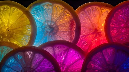 colorful luminous neon citrus slices