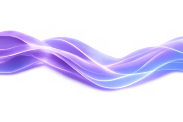 Abstract glowing purple and blue light wave curve on transparent background representing flowing fluid energy