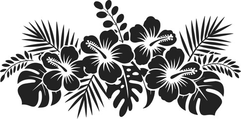 tropical hibiscus floral silhouette vector illustration