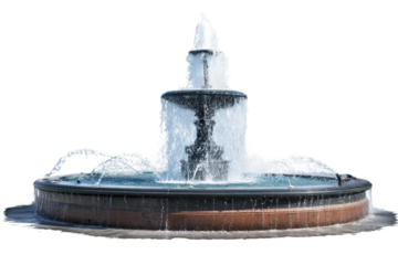 Public square fountain with spray isolated on transparent background