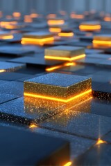 Futuristic Abstract Background with Glowing Squares and Reflections