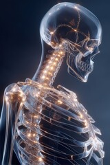Transparent Human Skeleton with Light Effects in Artistic Display