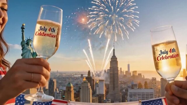 Amigos brindando com champanhe em um terra&ccedil;o em Nova York