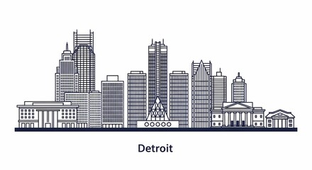 Fototapeta premium Detroit city skyline urban landscape illustration.
