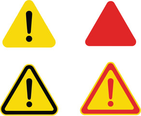 Collection of various warning and caution signs featuring an exclamation mark