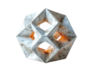 Geometric marble structure with orange interior lighting