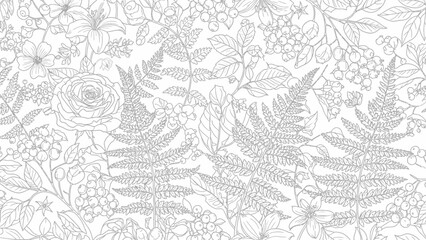 Fototapeta premium Intricate Floral Pattern with Leaves and Flowers.