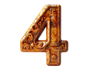 Intricate, ornate number four, rendered in a textured, aged golden brown