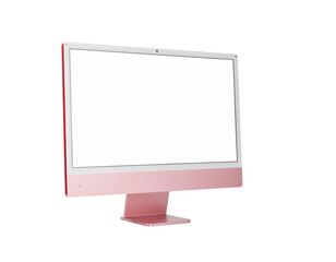 Pink desktop computer monitor with thin silver frame and stand