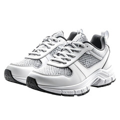 White athletic footwear with mesh details and contrasting black soles