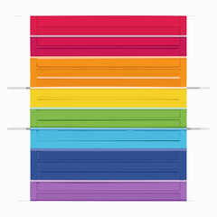 Vibrant Rainbow Color Stripes Arranged Horizontally with Subtle Gray Lines Separating Each Color Band Creating a Spectrum of Hues on a White Background with Soft Shadows Suggesting Depth and