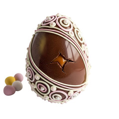 Luxury Ornate Chocolate Easter Egg with Crack, Isolated Subject