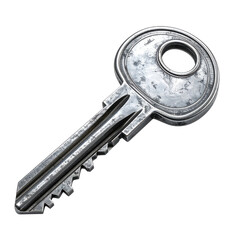 Metallic silver key isolated on a black background, worn look