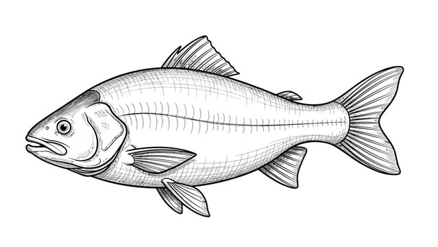 Detailed Line Drawing of a Fish.