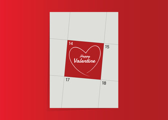 Clean Valentine calendar illustration with red highlight, heart outline, and modern layout.