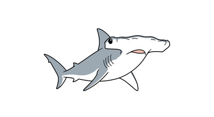 Fototapeta premium Cute and simple cartoon illustration of a gray hammerhead shark swimming in the ocean with a curious expression on its face.