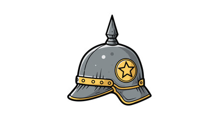 Fototapeta premium Hand-drawn vintage illustration of a historical German Pickelhaube spiked helmet from the World War I era with a star.