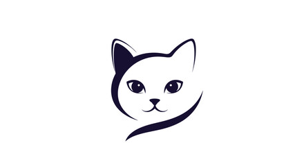Obraz premium Minimalist and elegant logo design of a cute cat's face created with simple black brush strokes on a white background.
