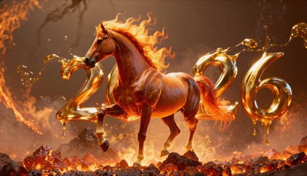 fire horse emerging from embers with molten gold 2026 perfect for chinese new year lunar banner