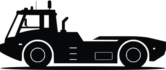 Silhouette of a heavy duty road roller machine on a flat surface