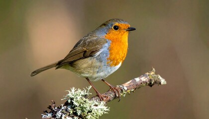 Fototapeta premium European Robin on Branch with Soft Background for Wildlife Photography and Nature Observation Visual Concepts