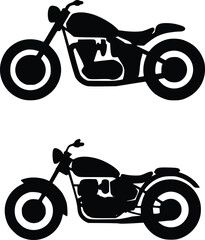 Stylized black silhouette of a motorcycle and a vintage bike design