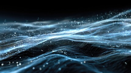 Digital waves form blue and white patterns