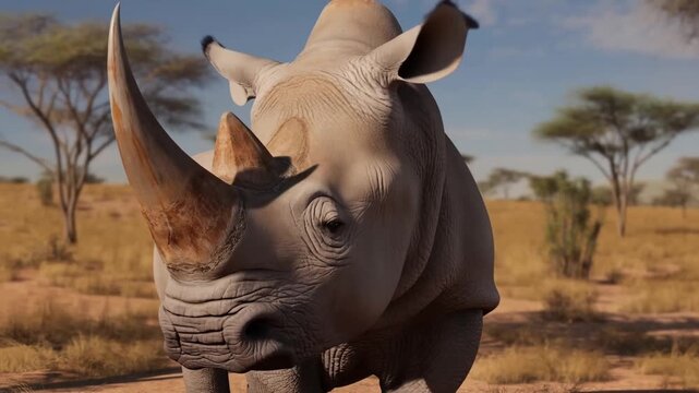 A powerful rhinoceros standing tall in its natural habitat Stock Video