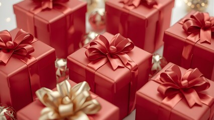 3D Rendered Christmas Gift Boxes with Elegant Ribbons on Minimal Background