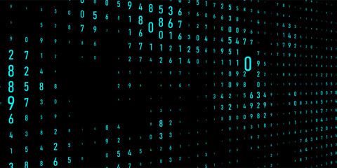 A modern design for digital wallpaper design. Concept business background. Abstract technical background of neon numbers on black. Illustration of the concept of a hacker. Computer code data. Vector.