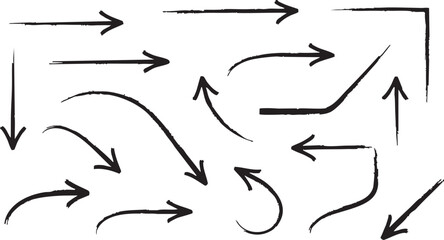 A collection of hand-drawn doodle arrows pointing in various directions and styles, isolated on a white background, perfect for graphic design elements.