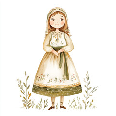 Watercolor Illustration of a Girl in Traditional Ukrainian Dress.