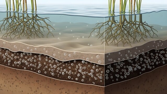 3D Illustration &mdash; Wetland cross-section
