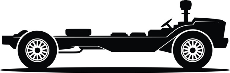 Simple black and white silhouette of a classic tractor vehicle design