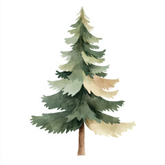 Watercolor illustration of a green pine tree with a brown trunk 1.