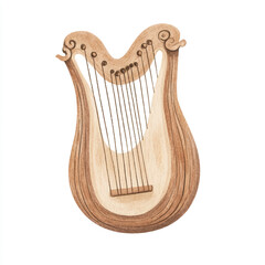 Watercolor Illustration of a Lyre Ancient Stringed Musical Instrument.