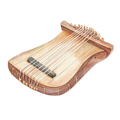 Watercolor Illustration of a Lyre Harp Musical Instrument.