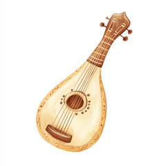 Watercolor Illustration of a Mandolin Musical Instrument.