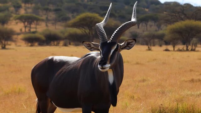 Majestic sable antelope stands proudly in its natural habitat Stock Video