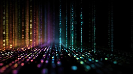 Vibrant binary code on dark backdrop