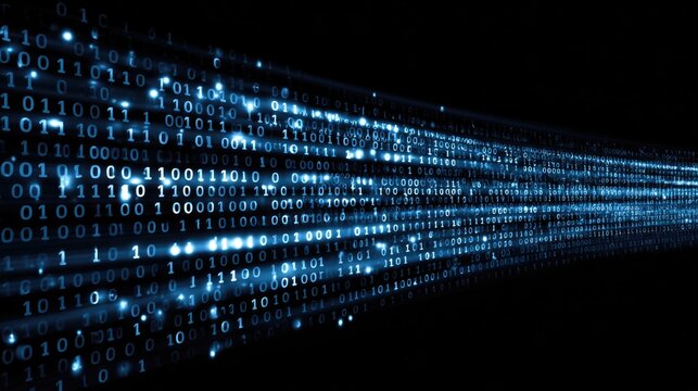 Digital data stream illuminating a dark background - Powered by Adobe