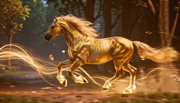 golden horse galloping with light trails perfect for chinese new year lunar zodiac background