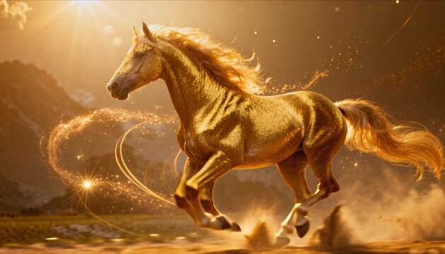 golden horse galloping with light trails perfect for chinese new year lunar zodiac background