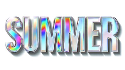 Iridescent Chrome Summer Text Effect Vector on White Background
