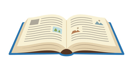 An Open Book Illustrating Pages Filled with Text and Images, Symbolizing Knowledge and Learning