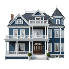 Luxury Blue Victorian Mansion House Architecture, Transparency Included