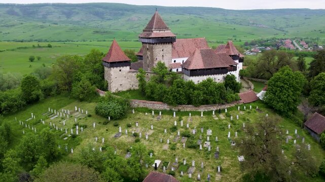 Viscri Fortified Church &ndash; Aerial Orbit Over UNESCO Heritage Site