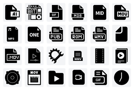 Adobe Products file logo set. Acrobat DC, PDF, Photoshop, Lightroom, Illustrator, After Effects, Premiere Pro, Animate, InDesign icons. Vector editorial illustration