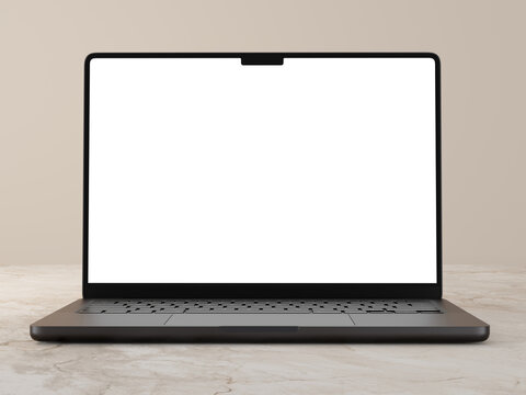 Modern device mock up displayed on marble surface with minimalist design and open screen